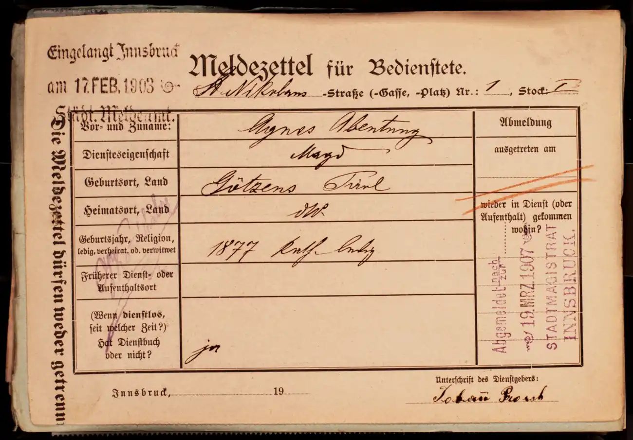 Meldezettel 0098, Vorderseite