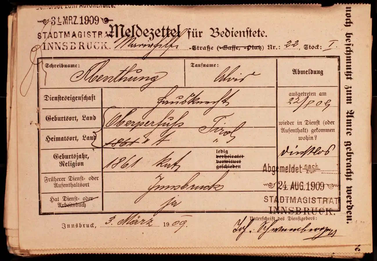 Meldezettel 0107, Vorderseite
