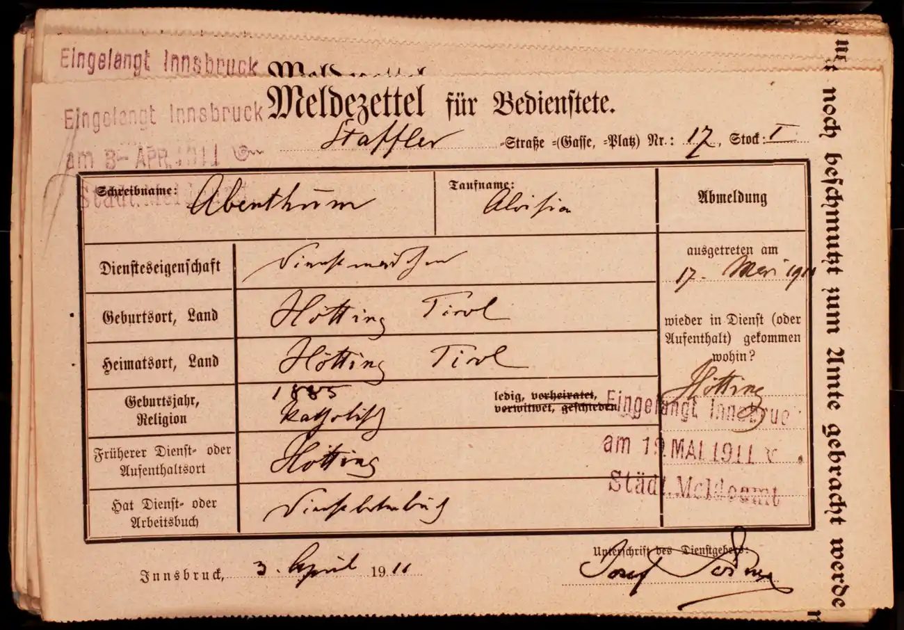 Meldezettel 0110, Vorderseite