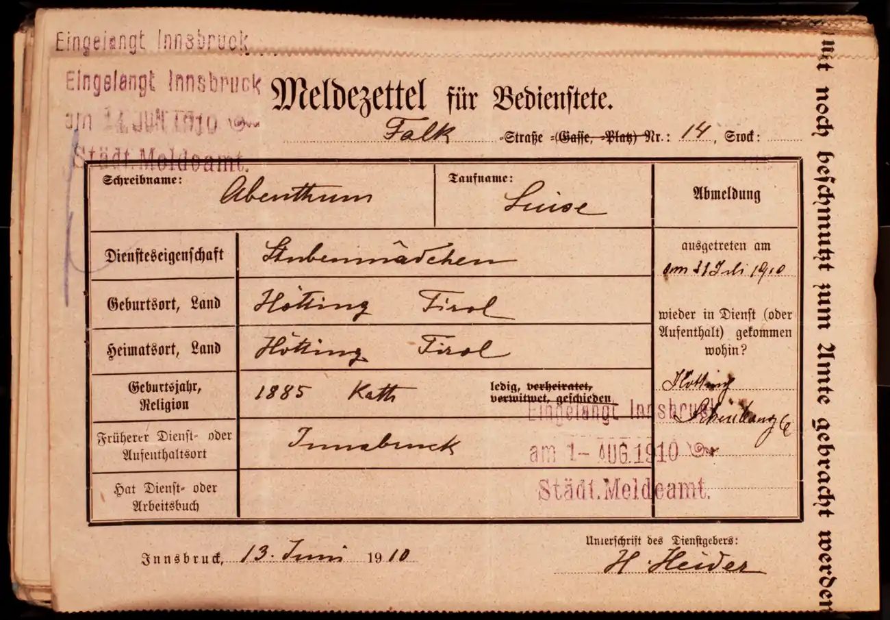 Meldezettel 0111, Vorderseite