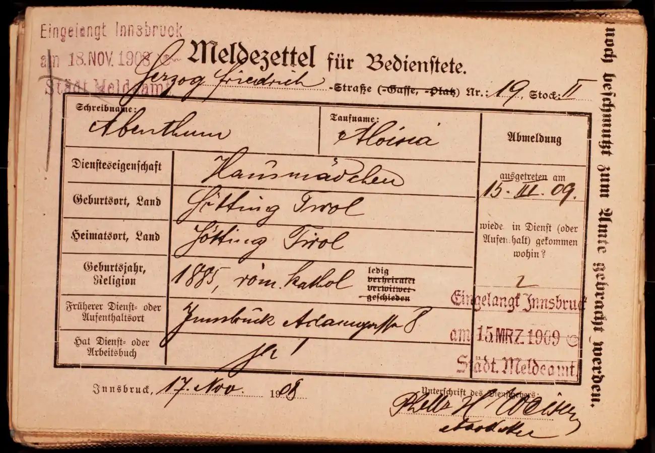 Meldezettel 0112, Vorderseite