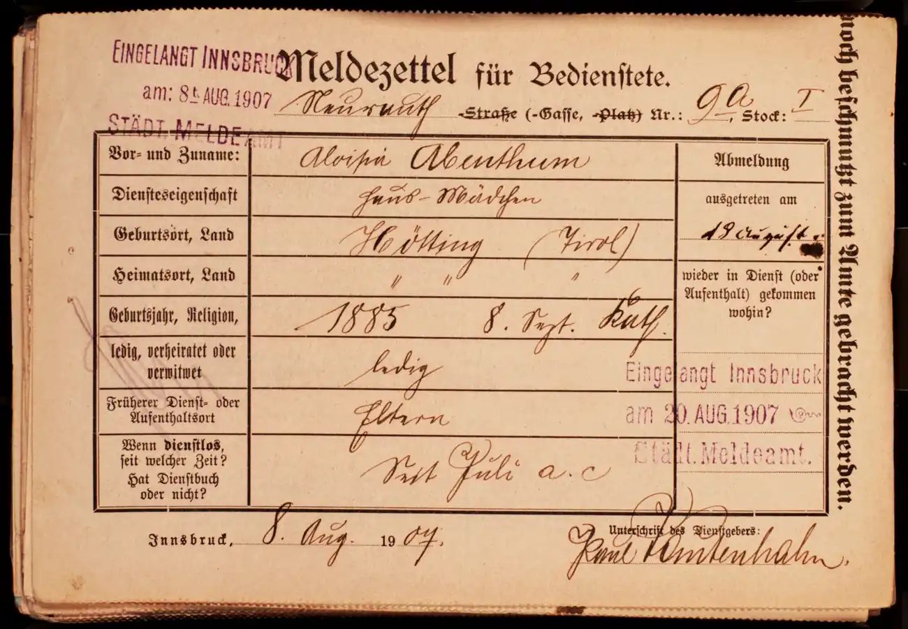 Meldezettel 0115, Vorderseite