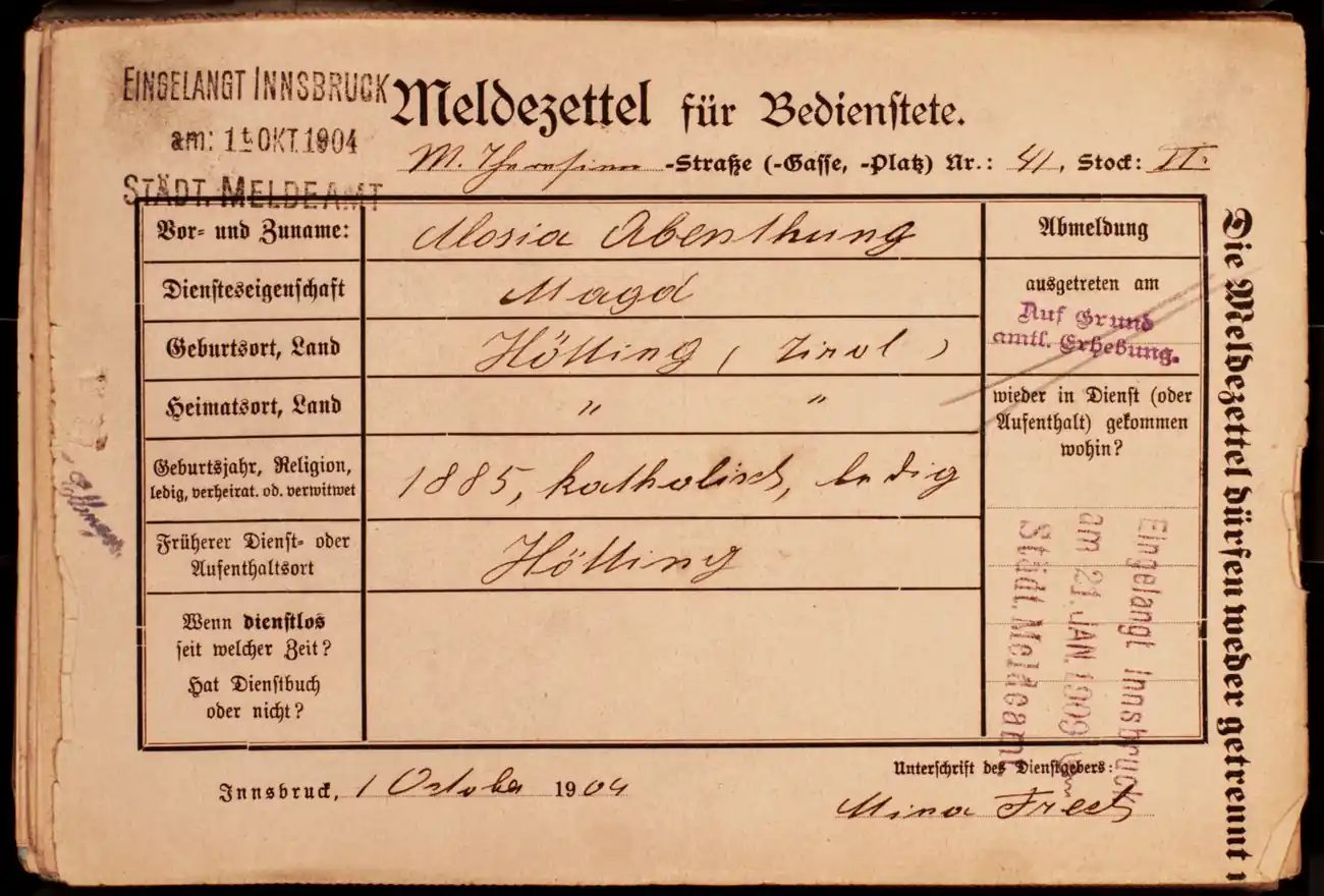 Meldezettel 0117, Vorderseite