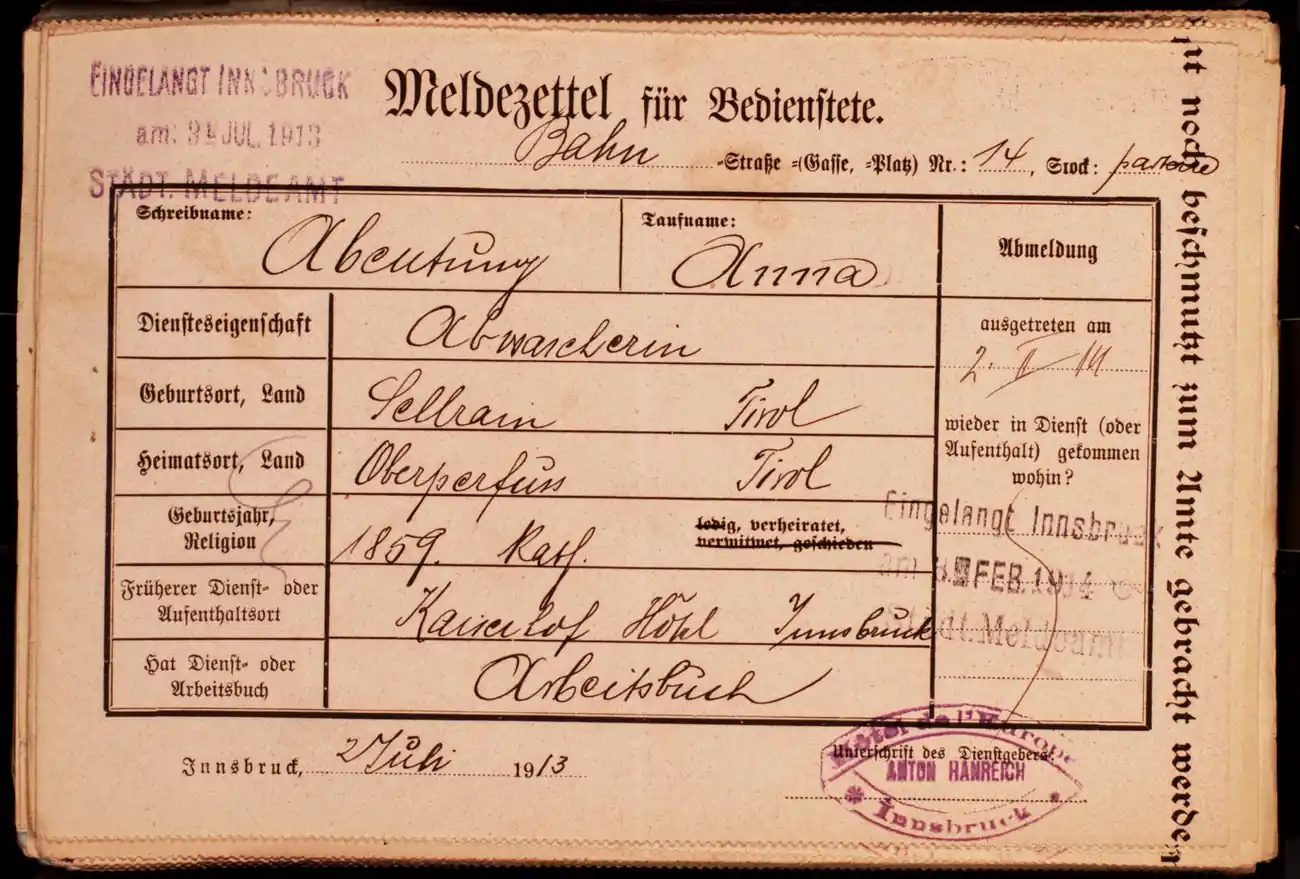 Meldezettel 0119, Vorderseite
