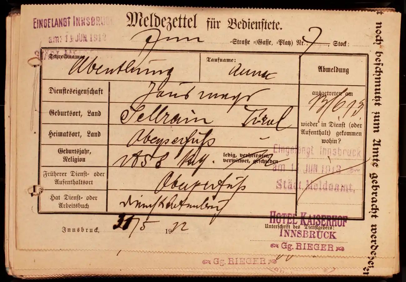 Meldezettel 0120, Vorderseite