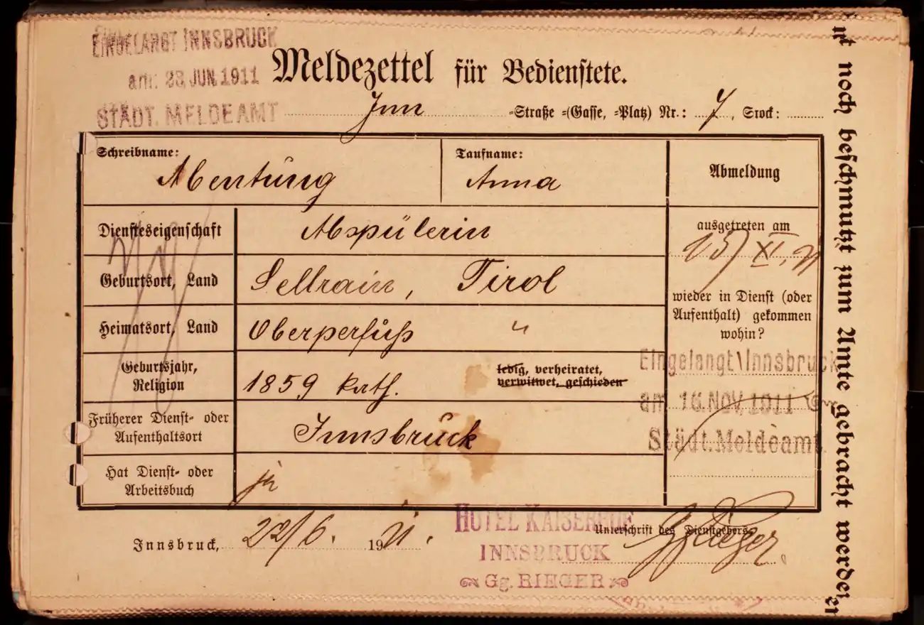 Meldezettel 0121, Vorderseite