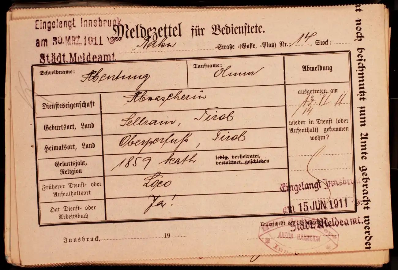 Meldezettel 0122, Vorderseite