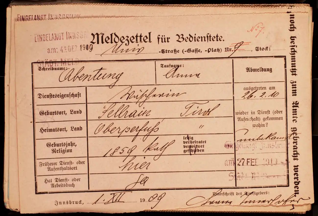 Meldezettel 0124, Vorderseite