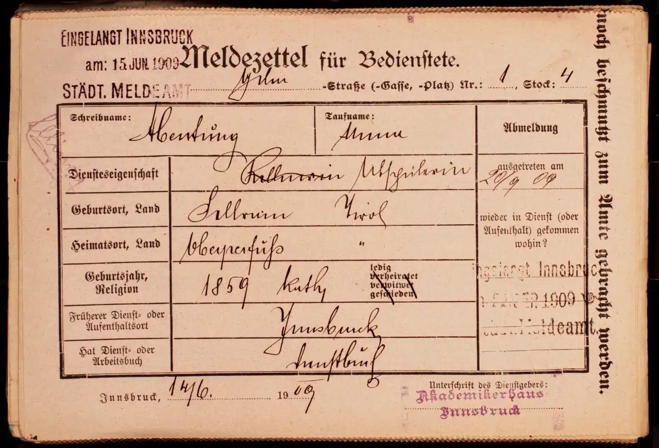 Meldezettel 0127, Vorderseite