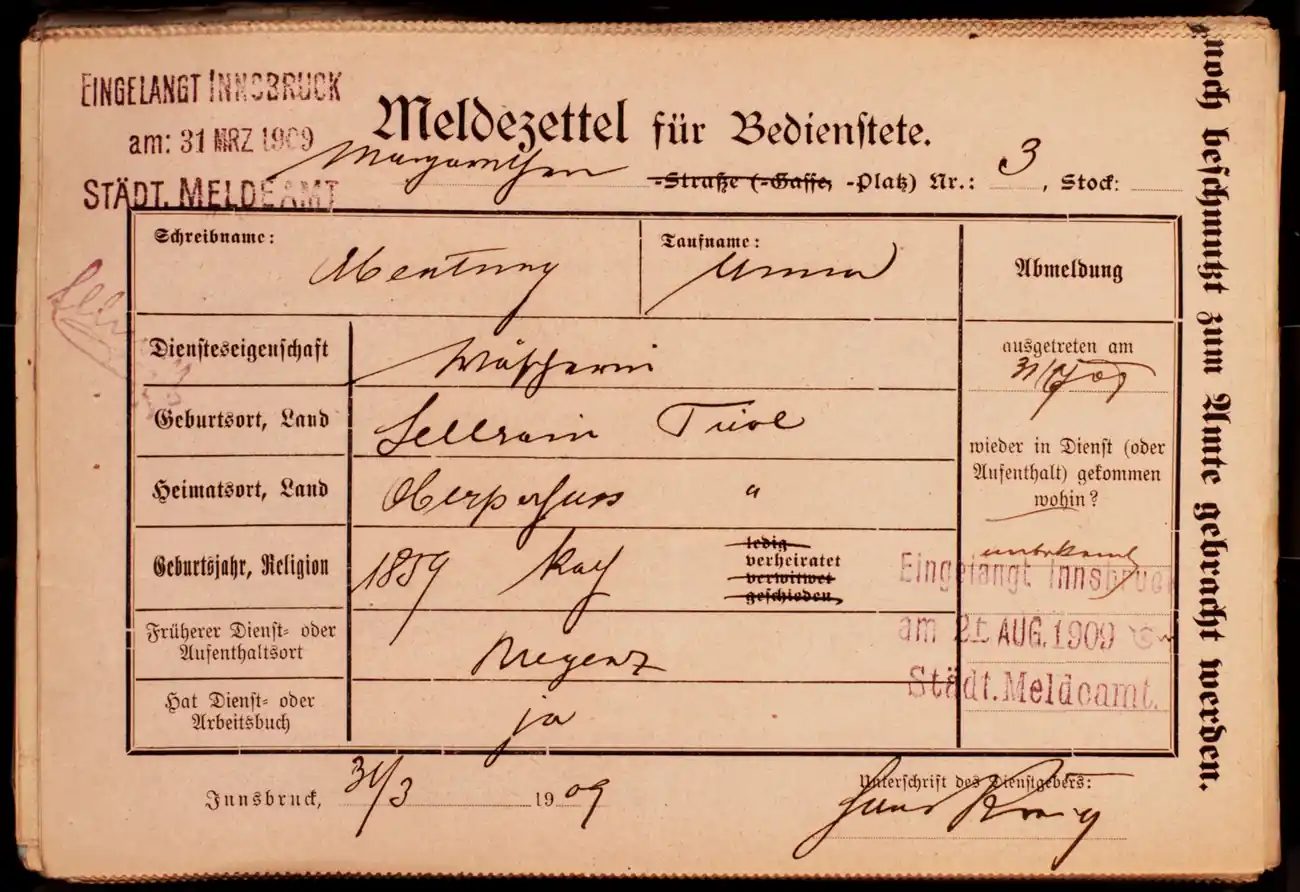 Meldezettel 0128, Vorderseite
