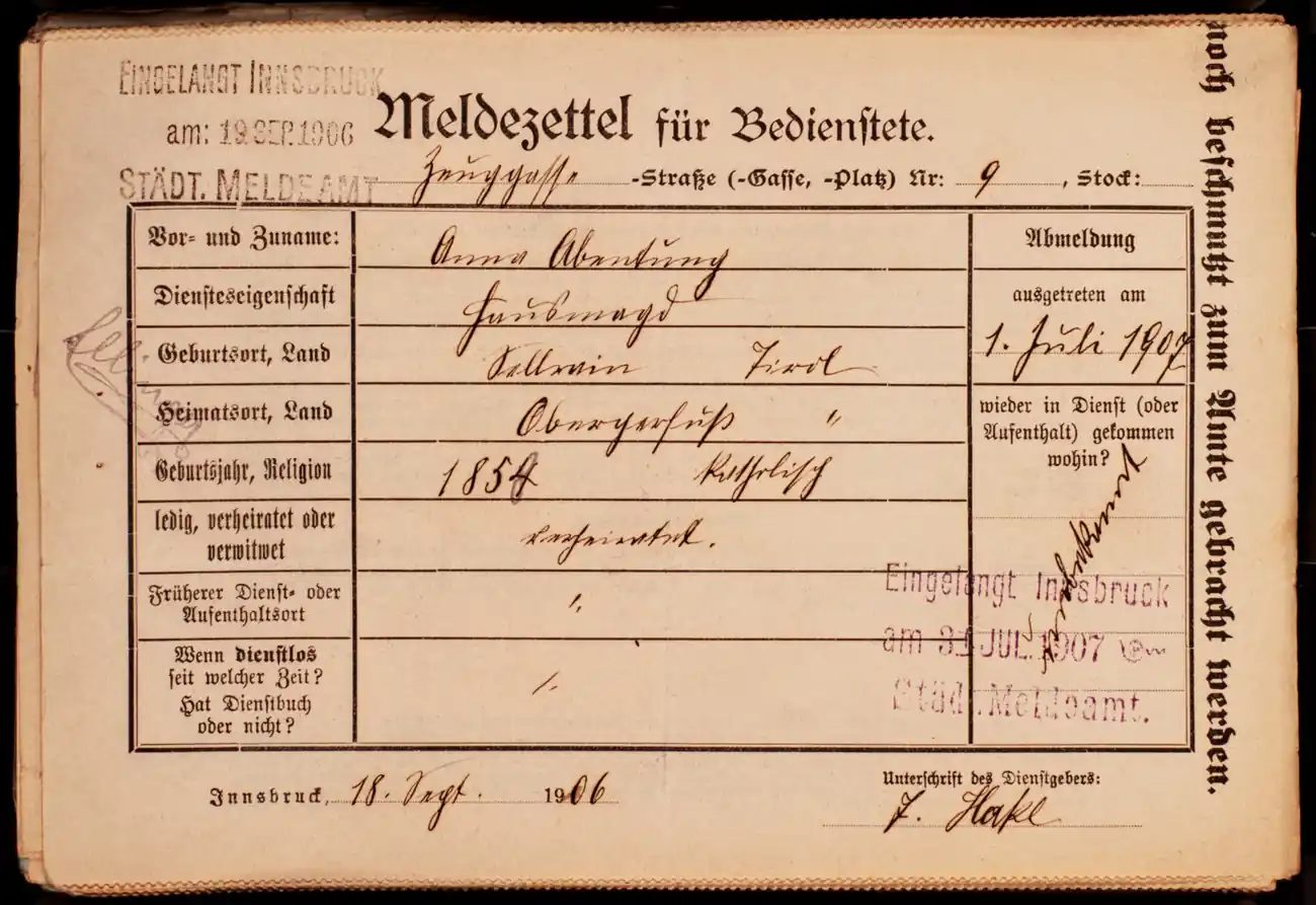 Meldezettel 0129, Vorderseite