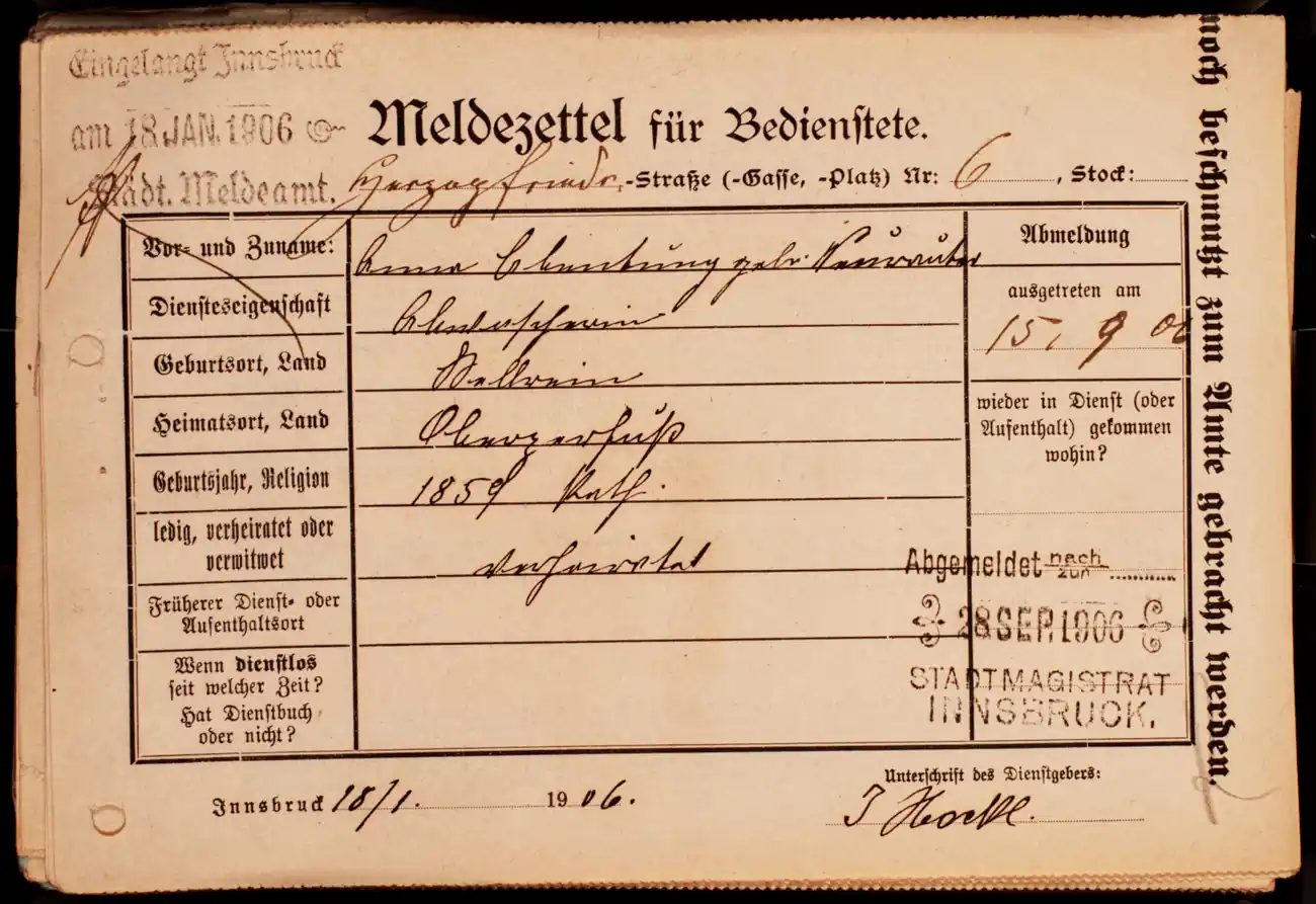 Meldezettel 0130, Vorderseite