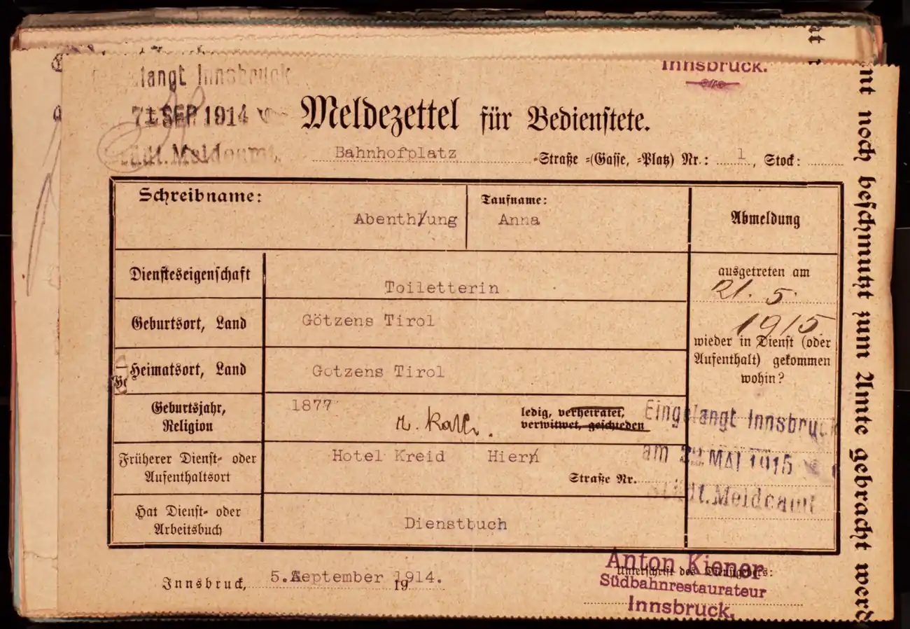 Meldezettel 0134, Vorderseite