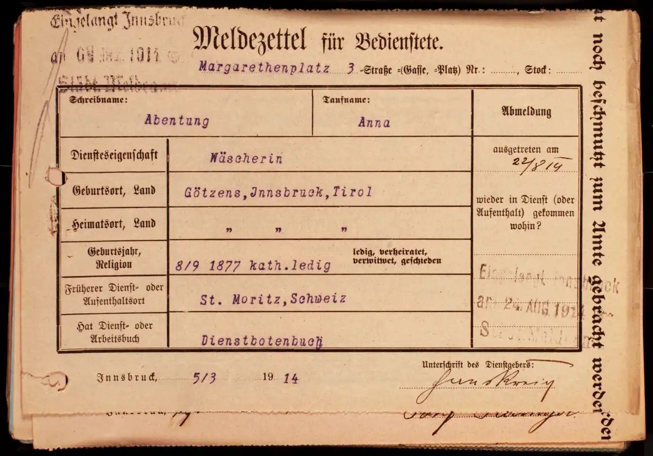 Meldezettel 0135, Vorderseite
