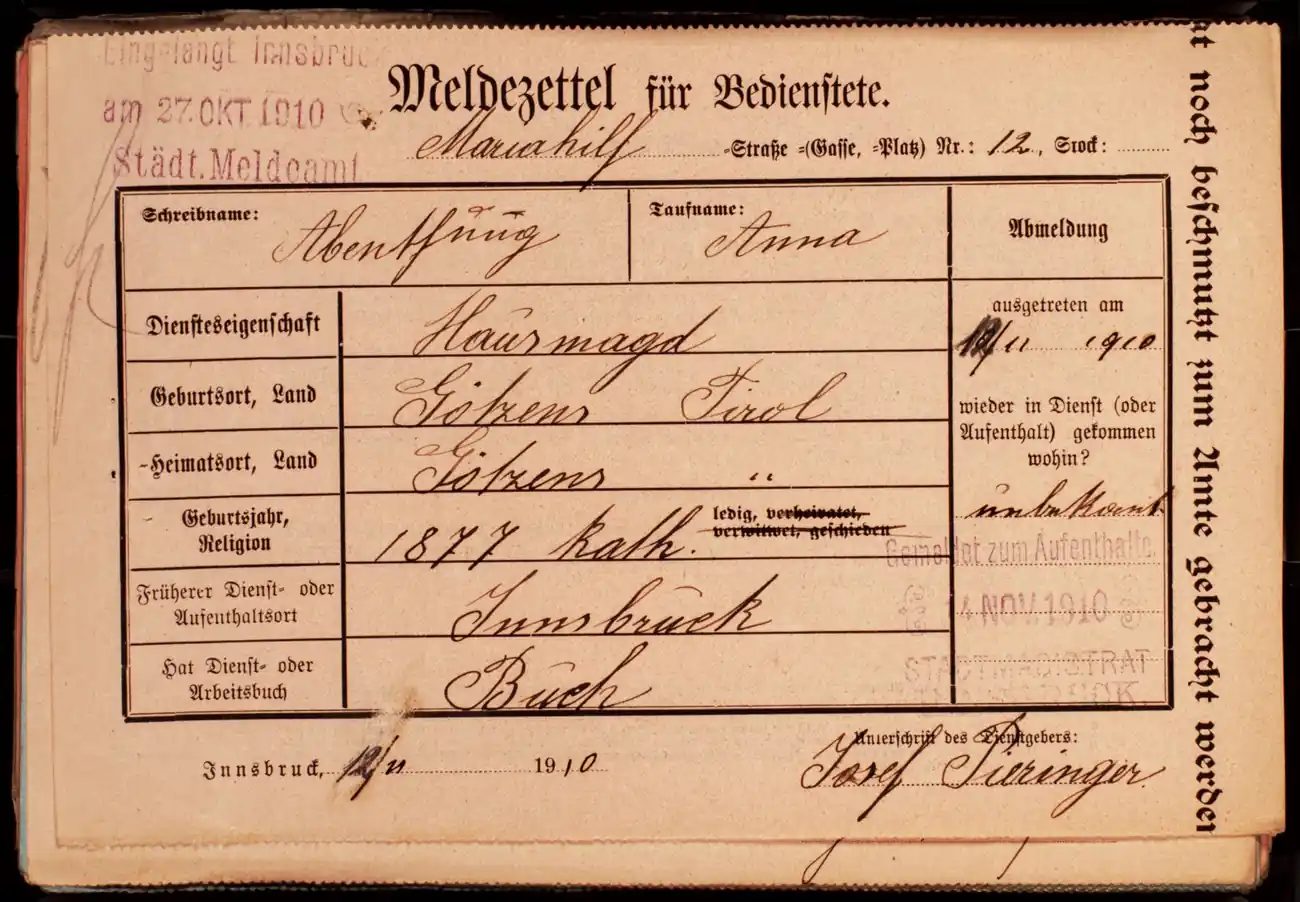 Meldezettel 0136, Vorderseite