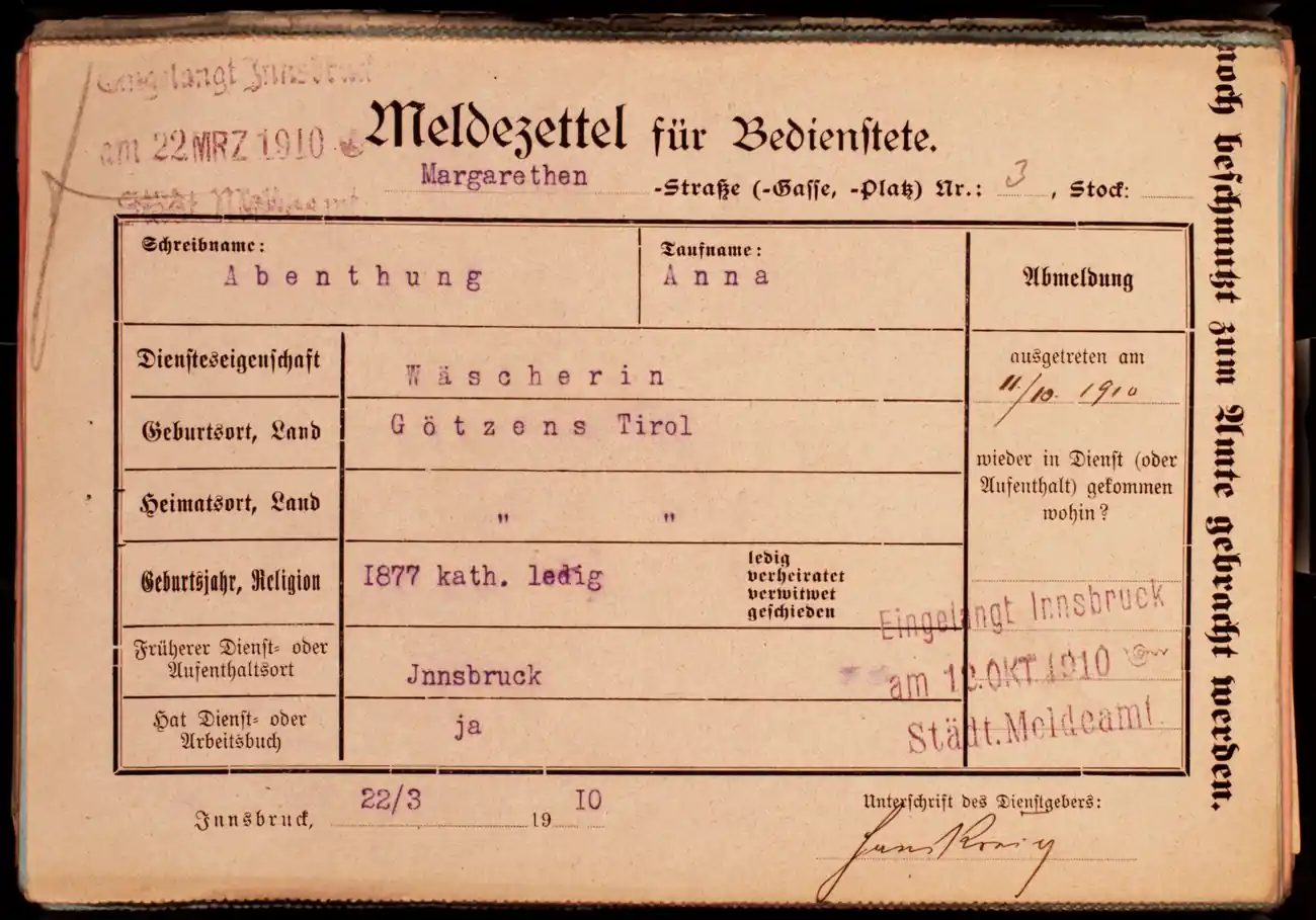 Meldezettel 0137, Vorderseite