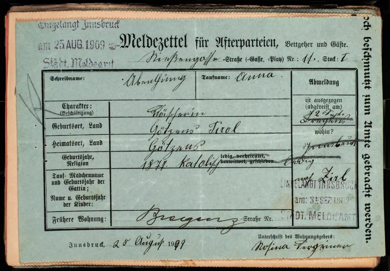 Meldezettel 0140, Vorderseite