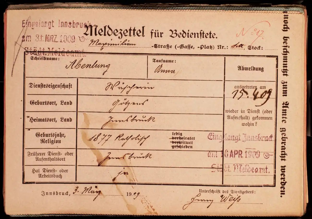 Meldezettel 0141, Vorderseite