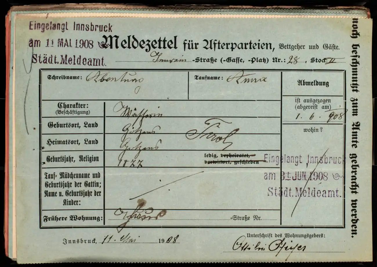 Meldezettel 0144, Vorderseite