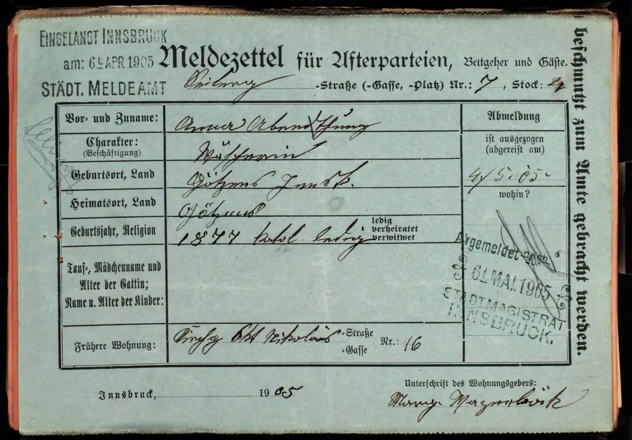 Meldezettel 0147, Vorderseite