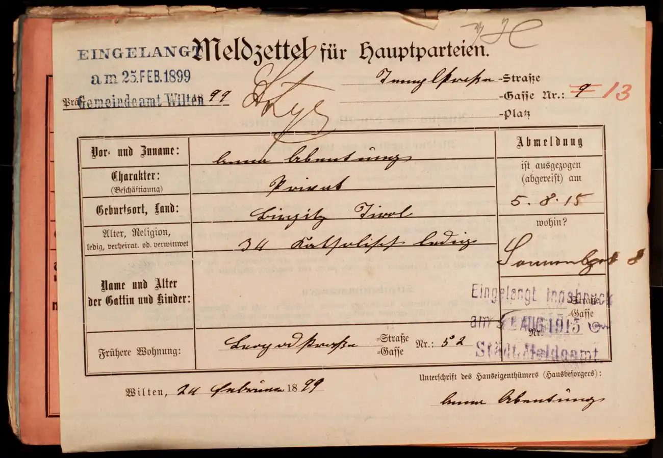 Meldezettel 0151, Vorderseite