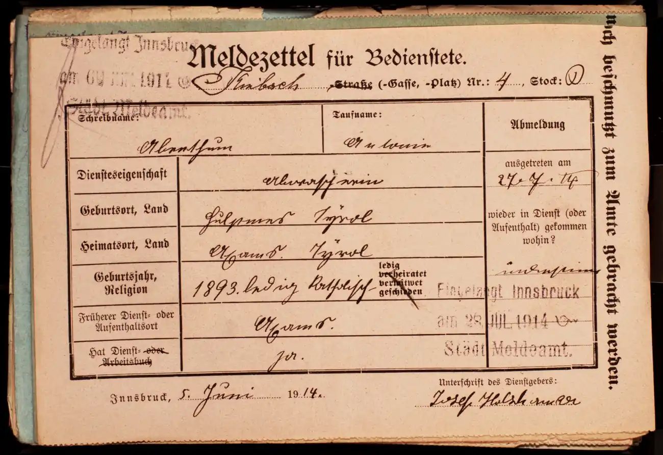 Meldezettel 0153, Vorderseite