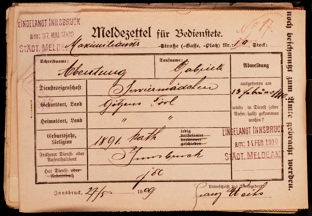 Meldezettel 0159, Vorderseite