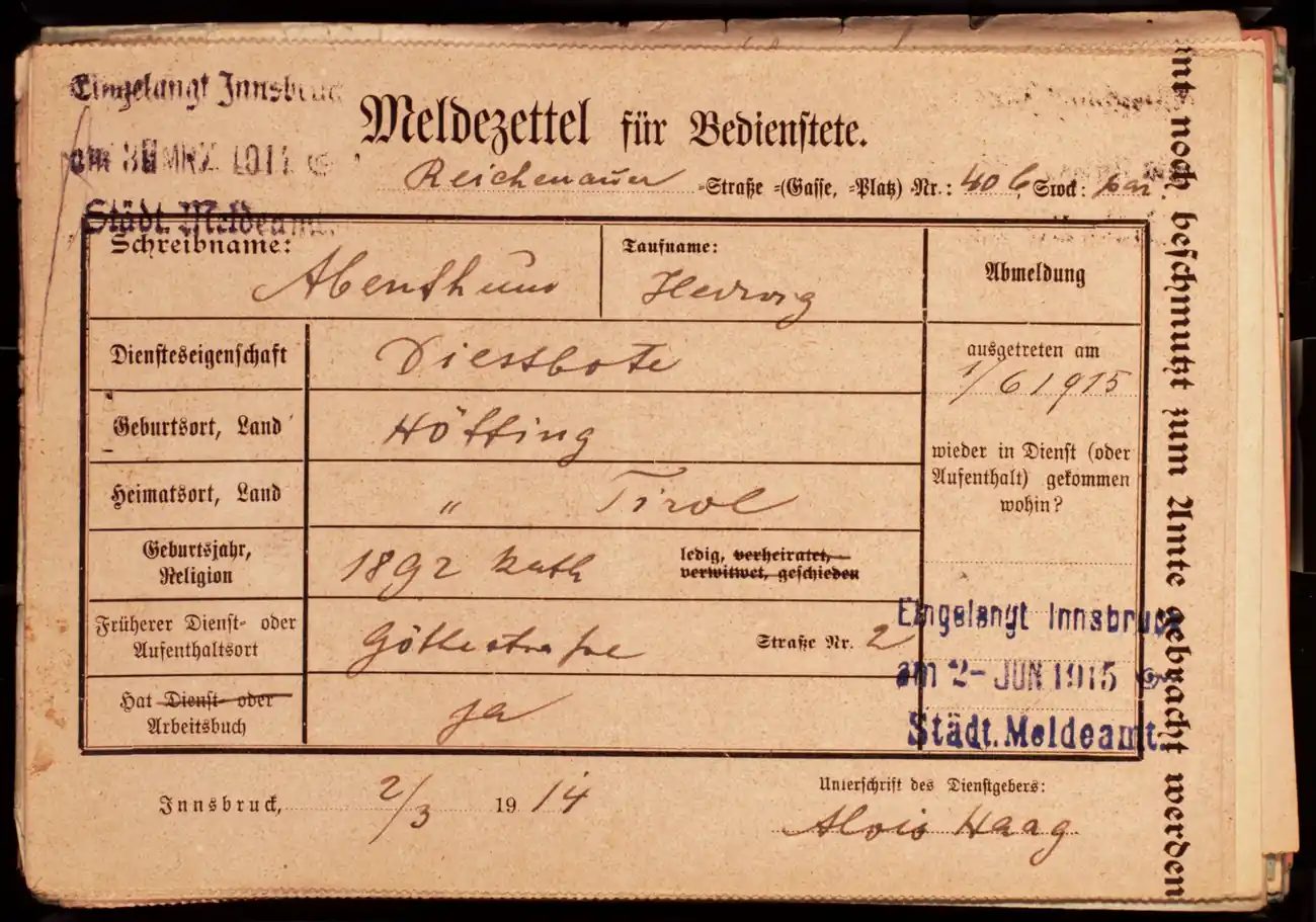 Meldezettel 0162, Vorderseite