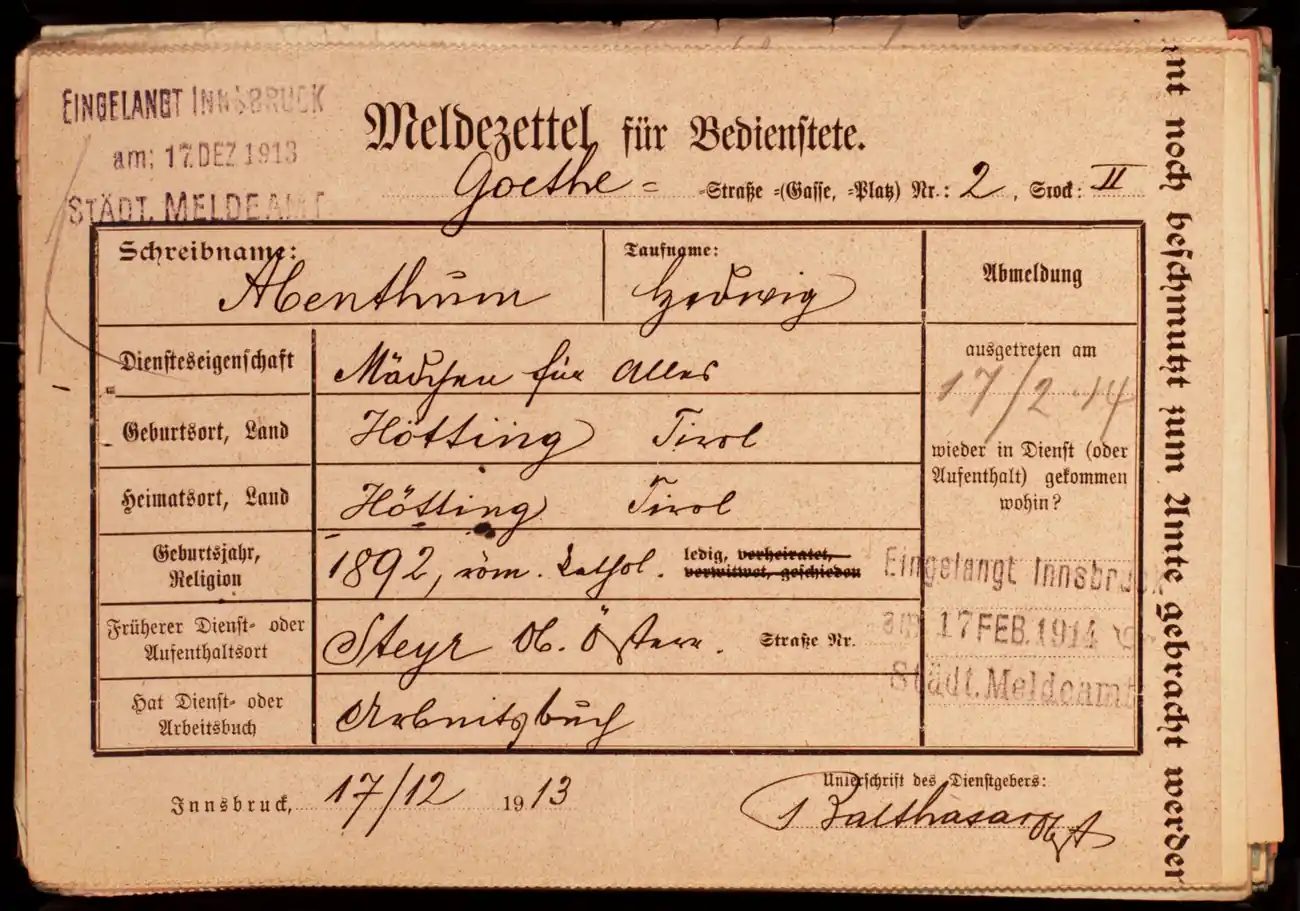 Meldezettel 0163, Vorderseite