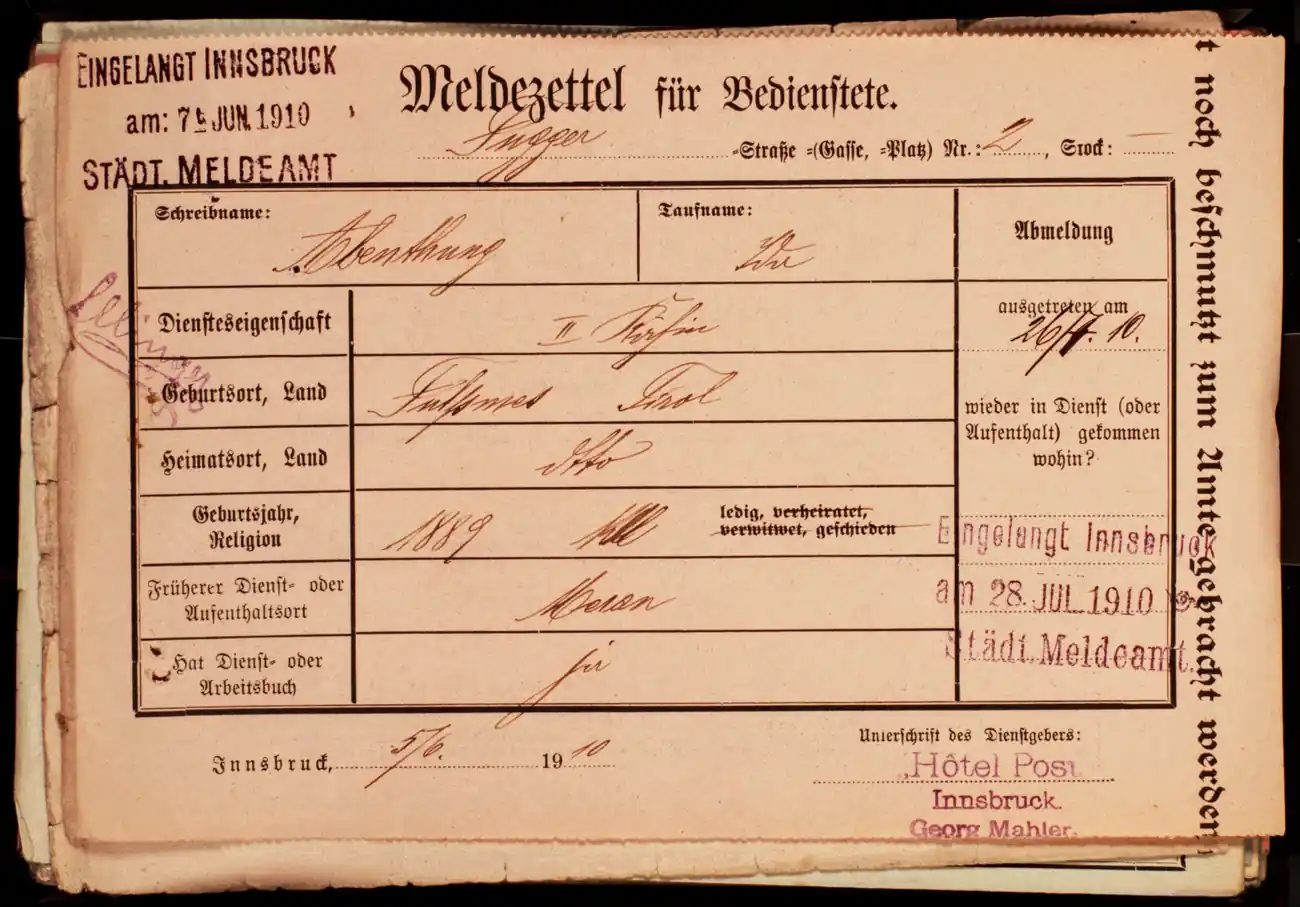 Meldezettel 0165, Vorderseite