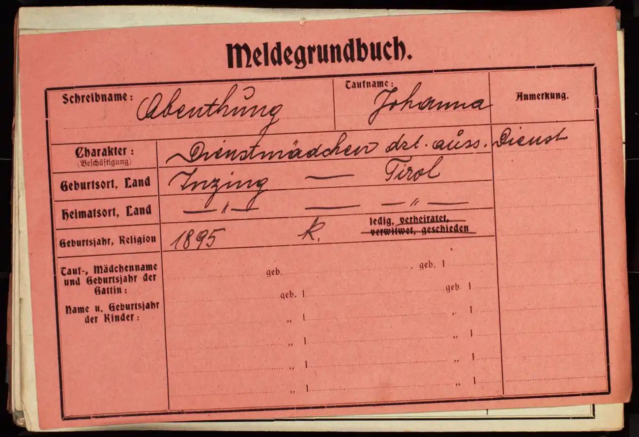 Meldezettel 0167, Vorderseite