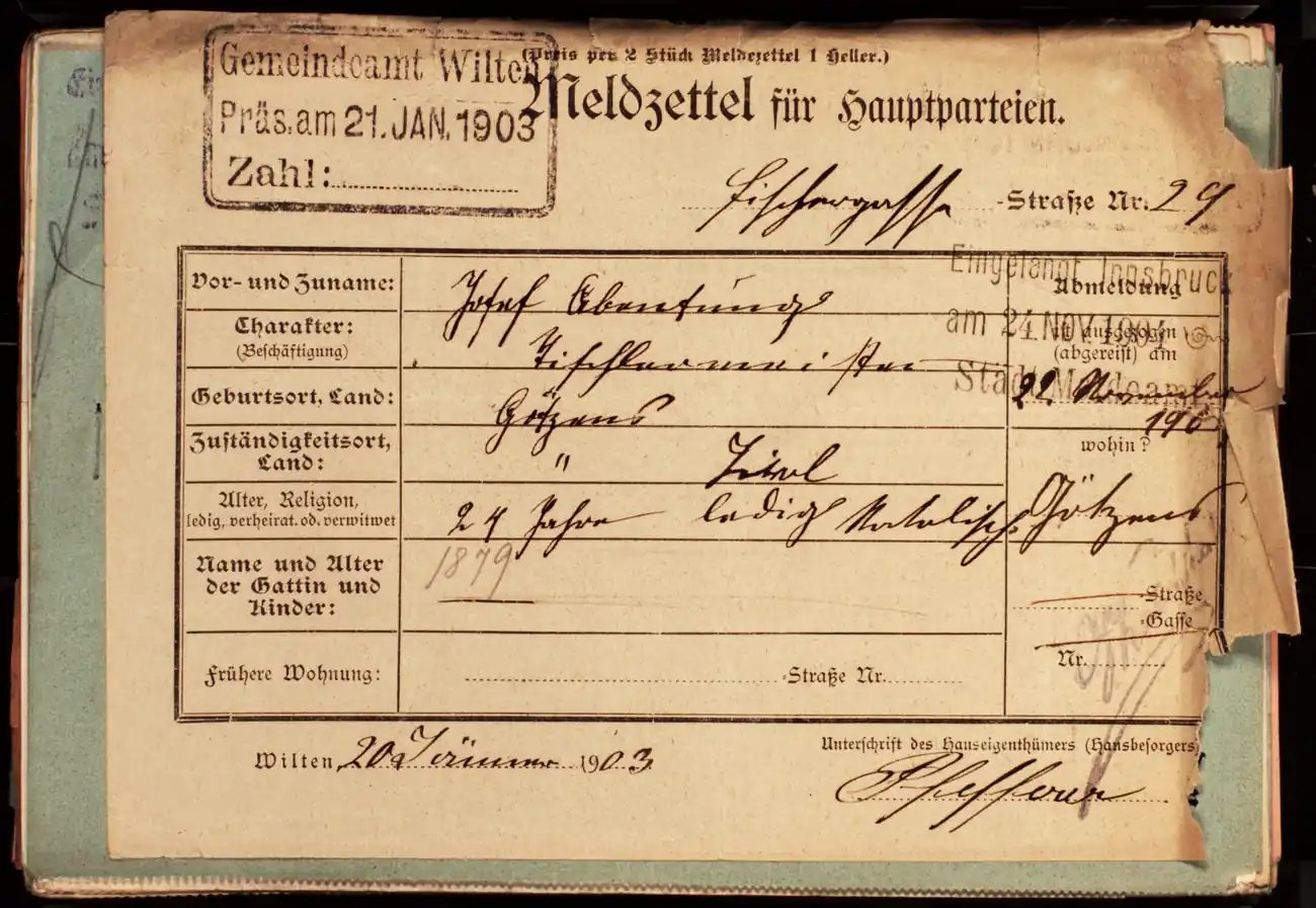 Meldezettel 0170, Vorderseite