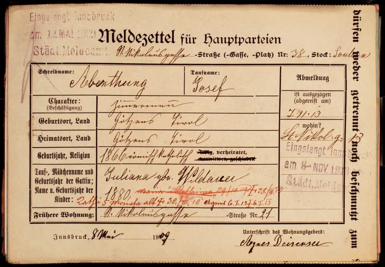 Meldezettel 0175, Vorderseite