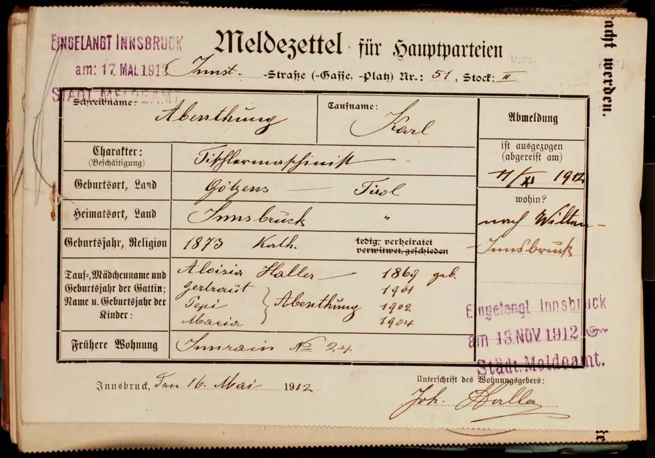 Meldezettel 0189, Vorderseite