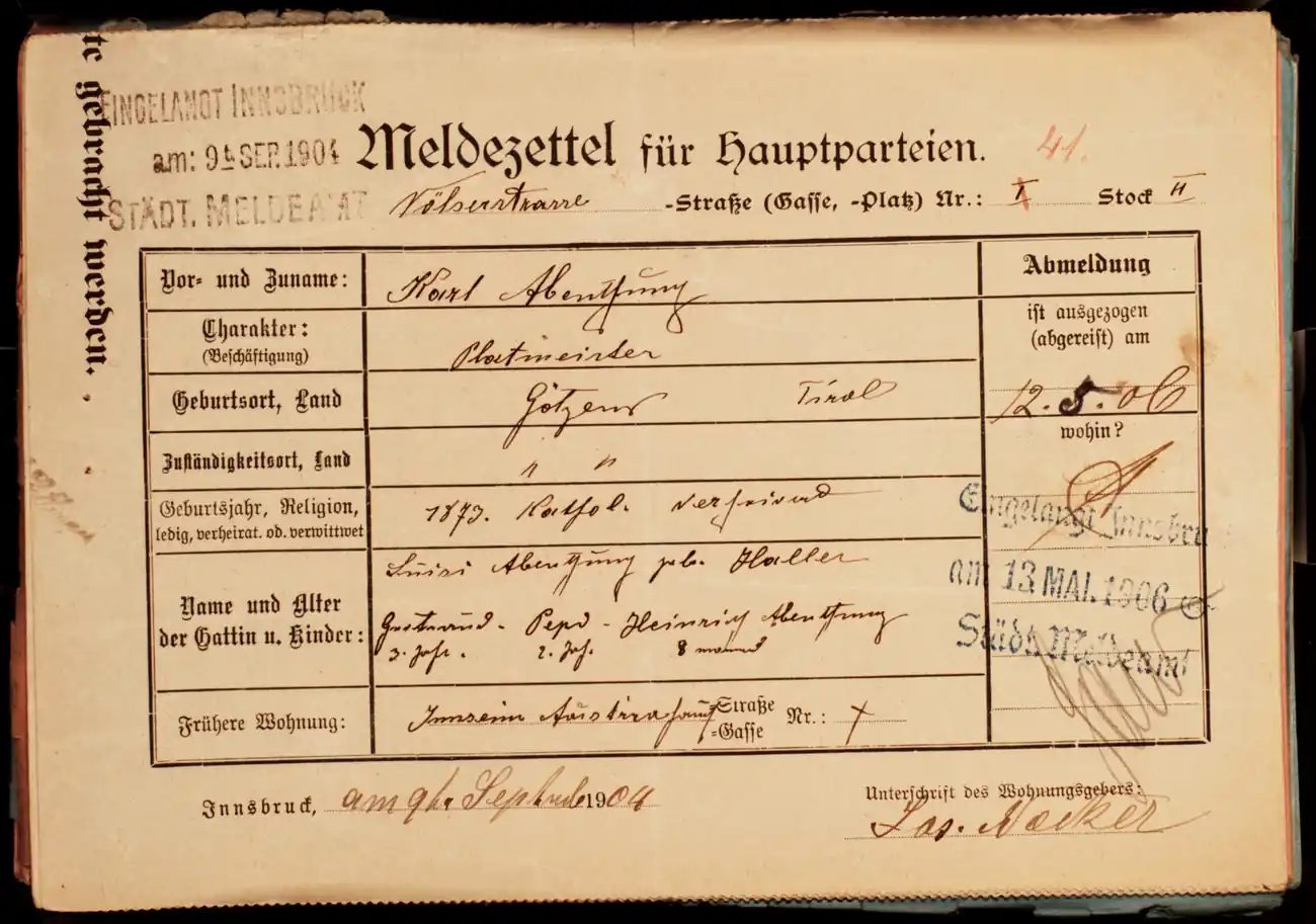 Meldezettel 0193, Vorderseite
