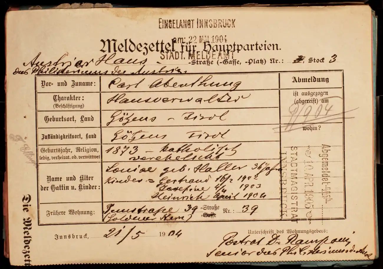 Meldezettel 0194, Vorderseite