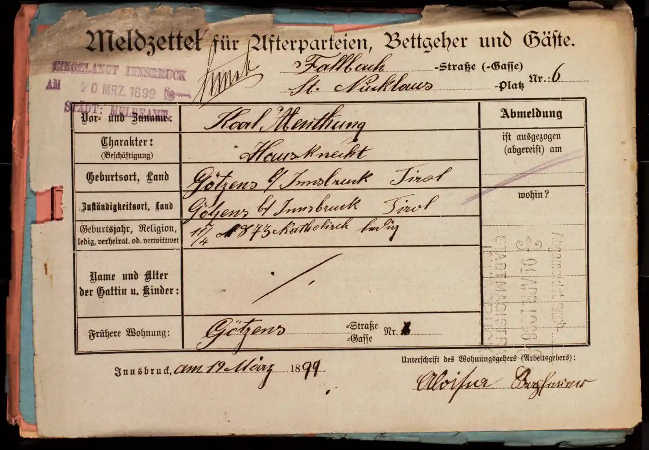 Meldezettel 0196, Vorderseite