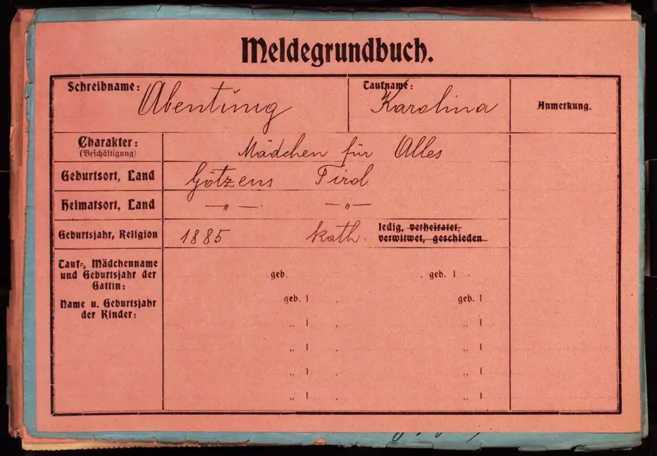 Meldezettel 0197, Vorderseite