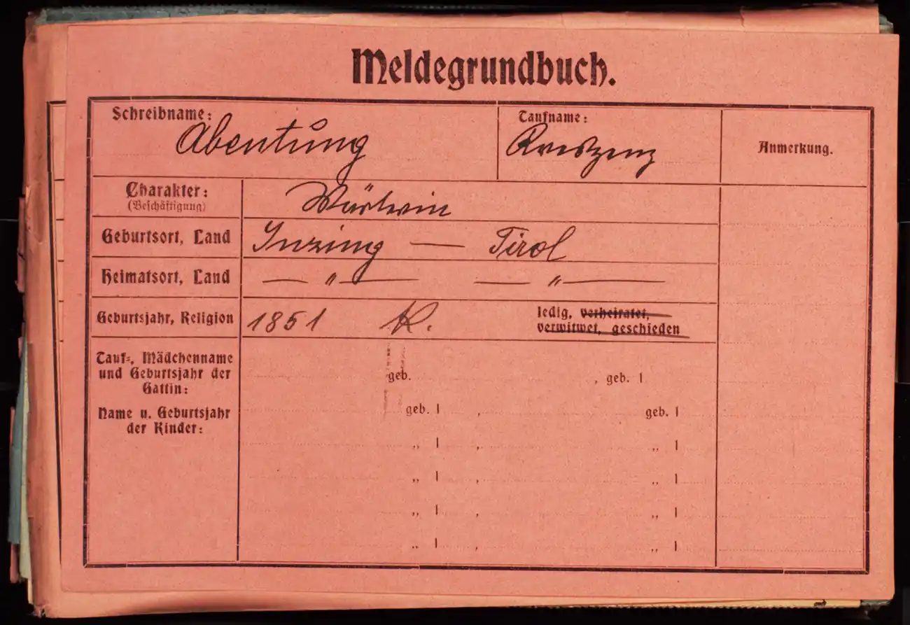 Meldezettel 0199, Vorderseite