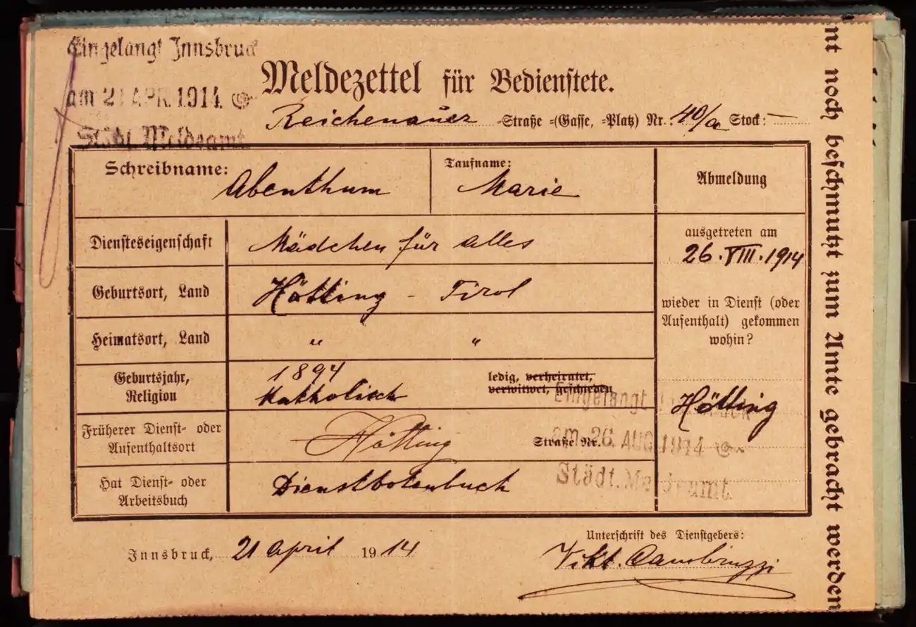 Meldezettel 0201, Vorderseite