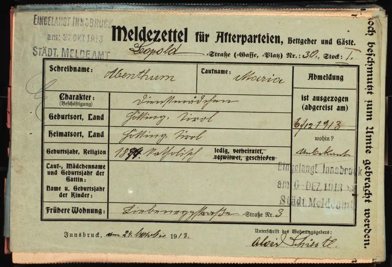 Meldezettel 0202, Vorderseite