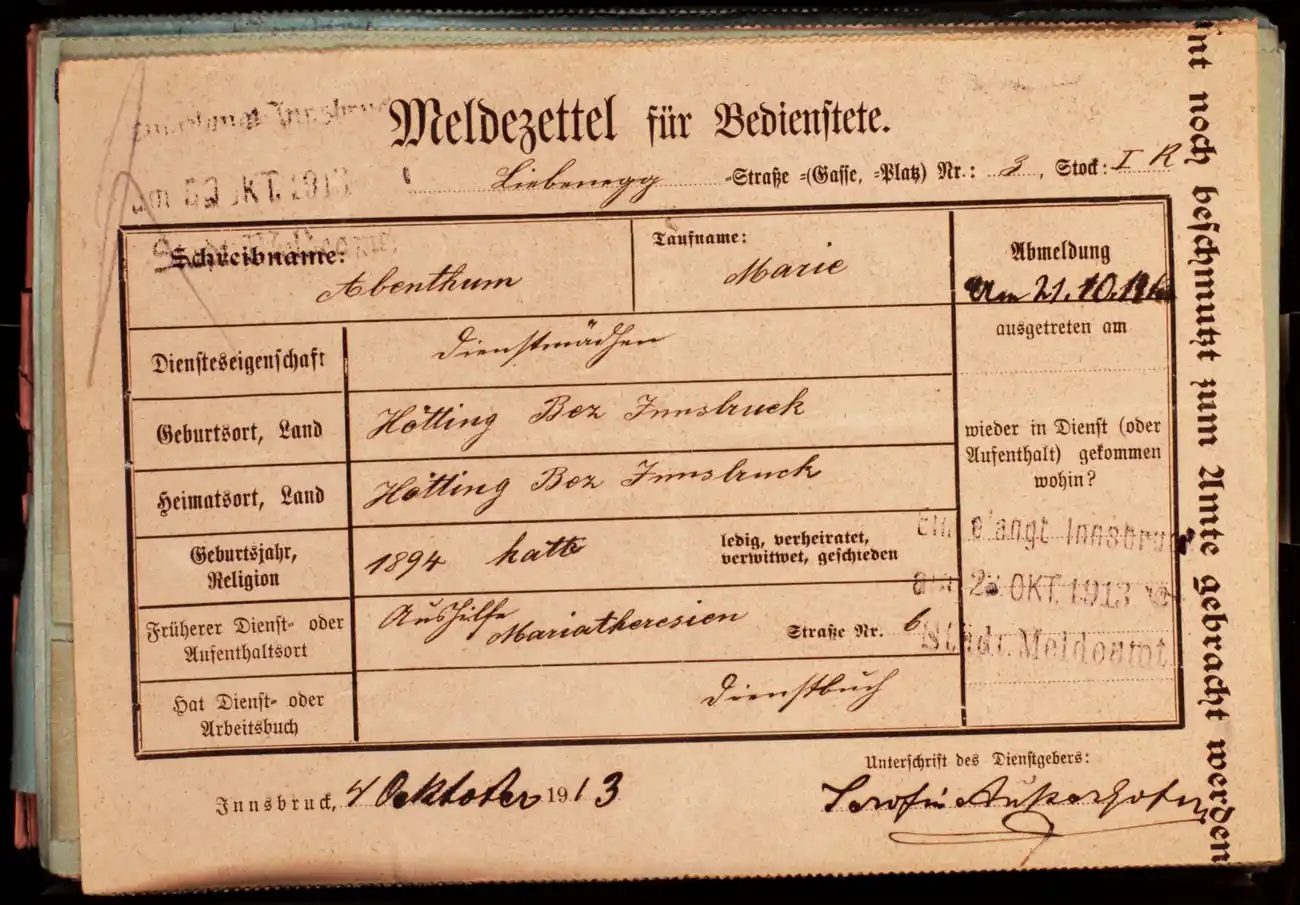 Meldezettel 0203, Vorderseite