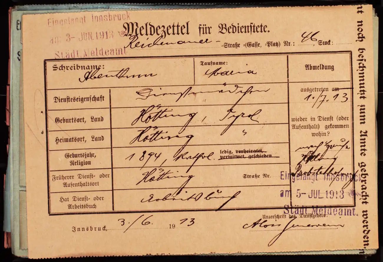 Meldezettel 0204, Vorderseite