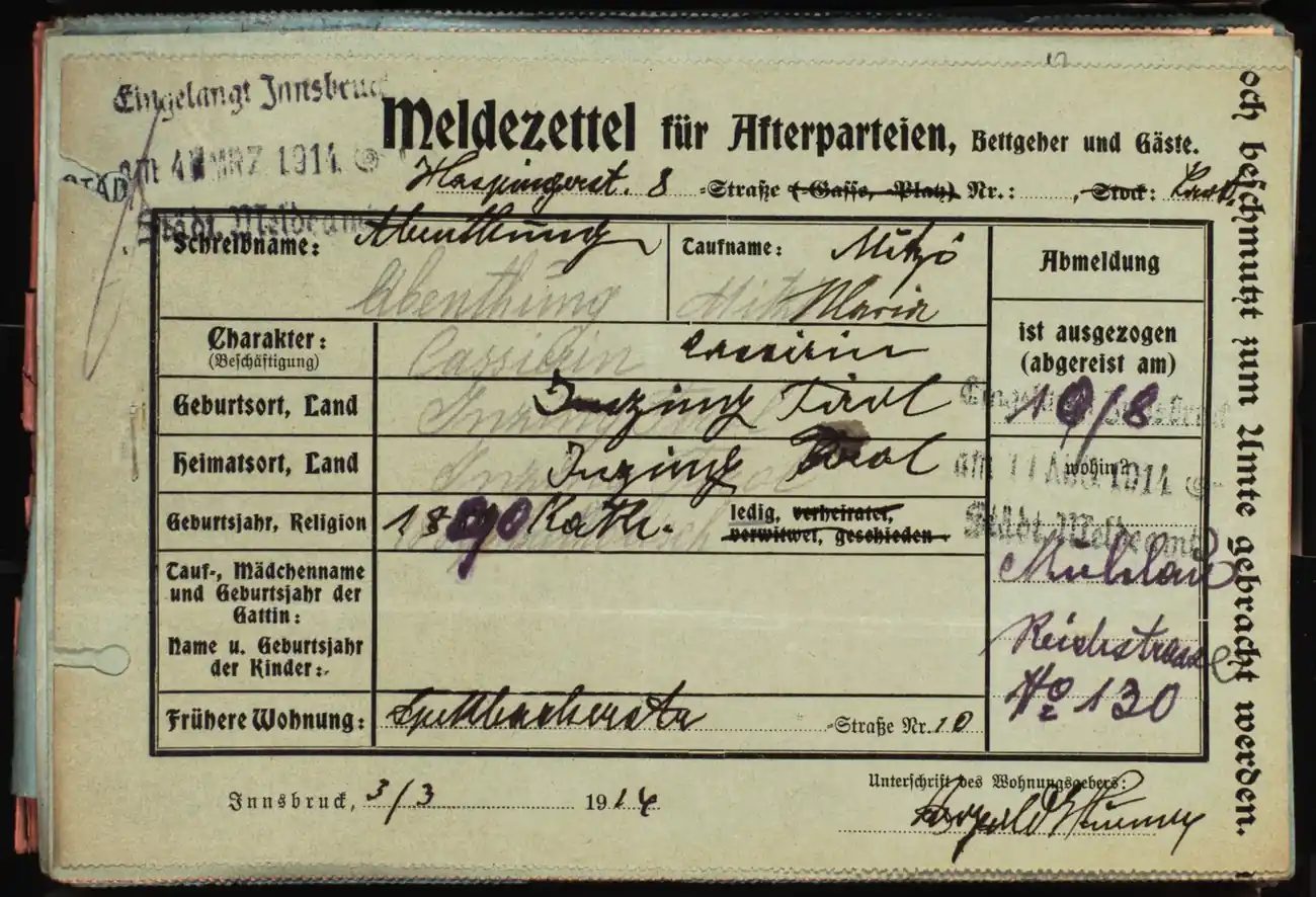 Meldezettel 0205, Vorderseite