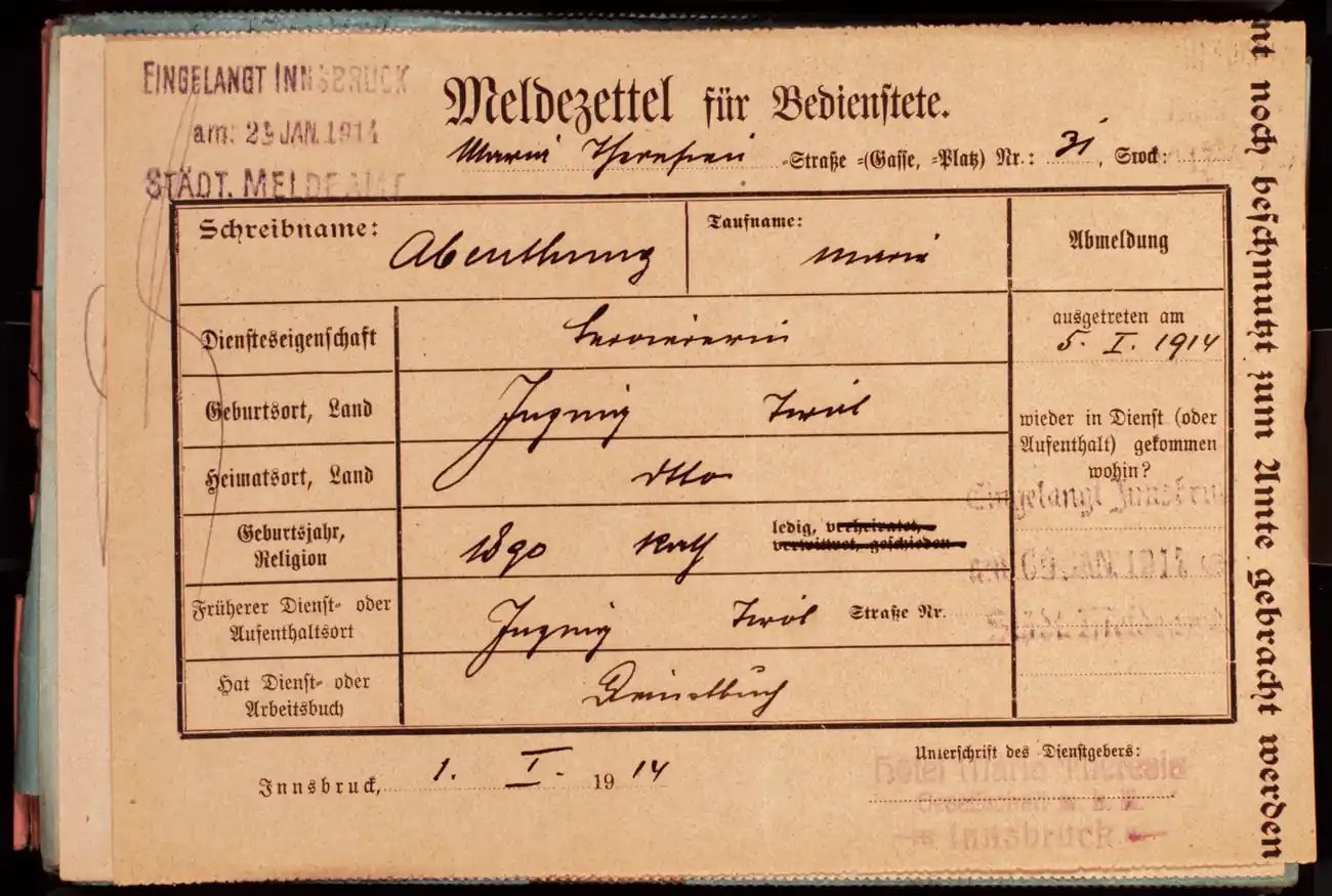 Meldezettel 0207, Vorderseite