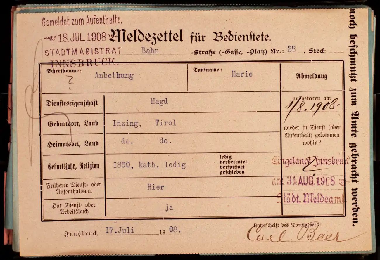 Meldezettel 0208, Vorderseite