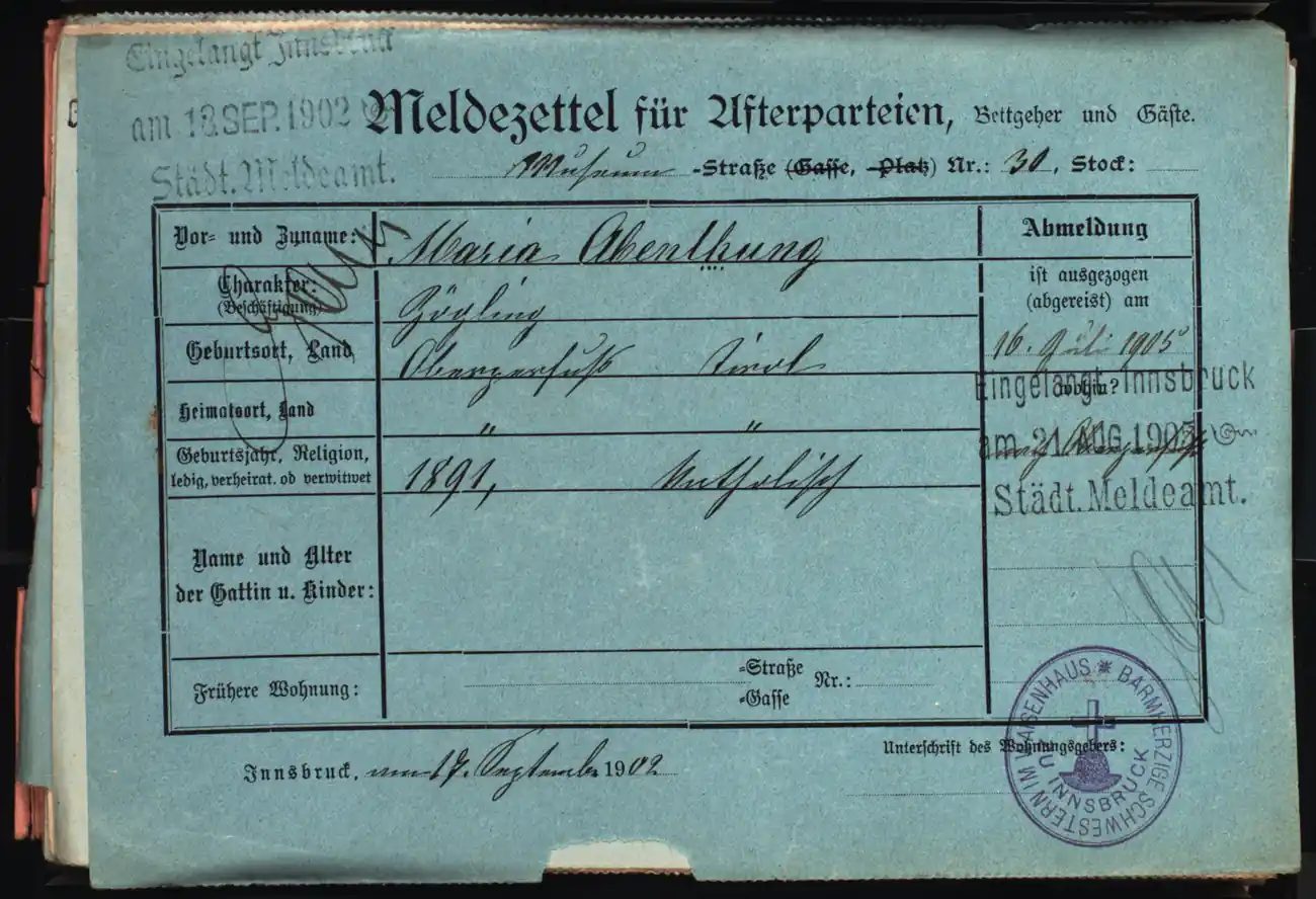 Meldezettel 0209, Vorderseite