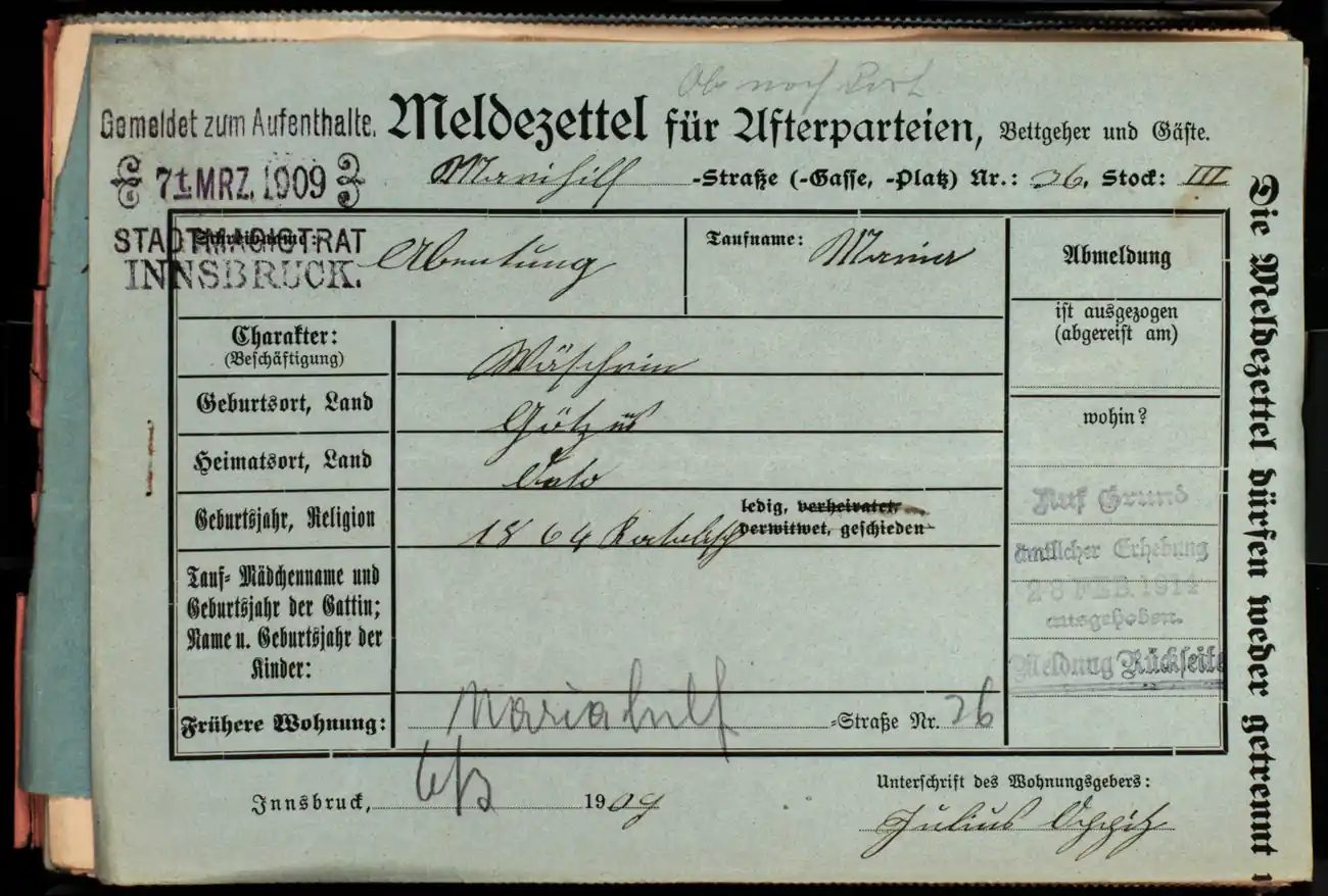 Meldezettel 0210, Vorderseite