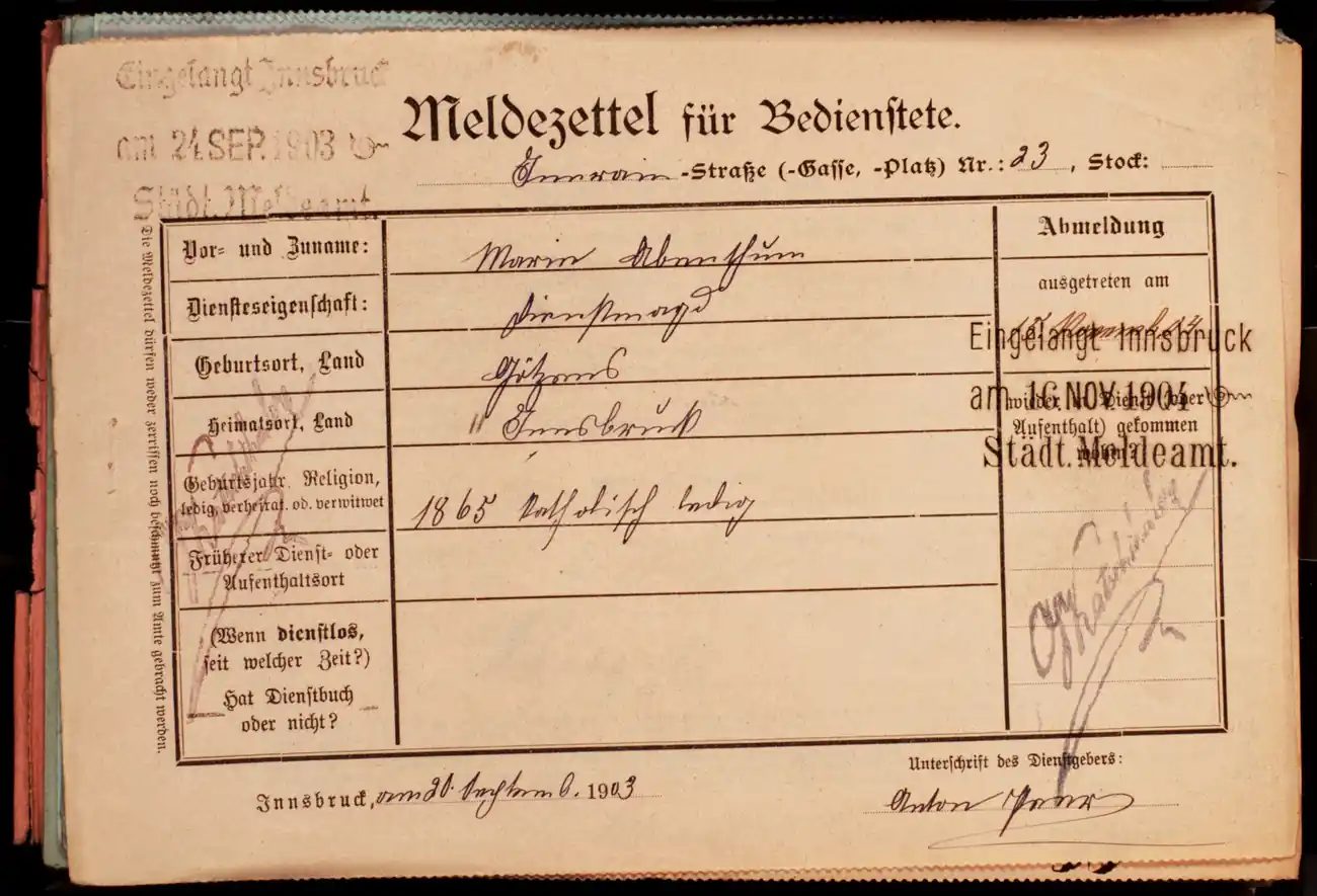Meldezettel 0212, Vorderseite
