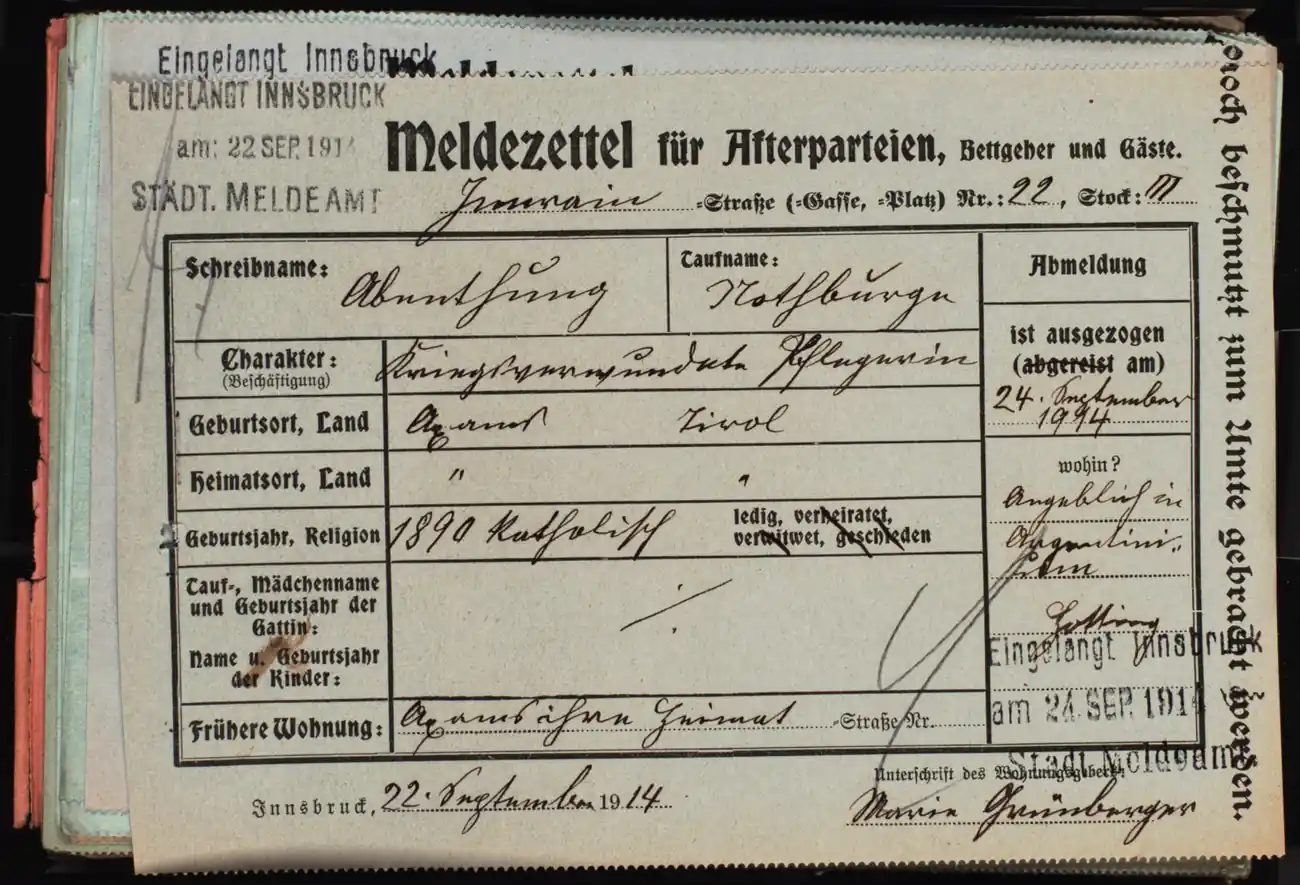 Meldezettel 0215, Vorderseite